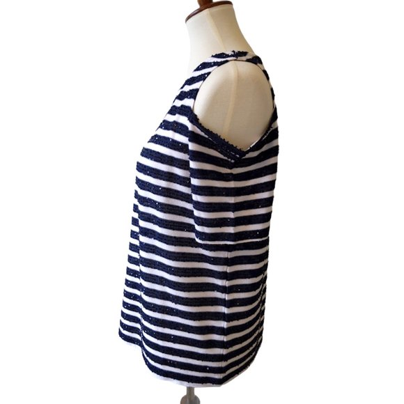 Chico's Cold Shoulder Striped Sequin Top L - Picture 3 of 6